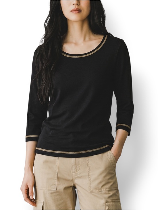 Erika Tops - 4/$20 Erika Black Contrast Stitch 3/4 Sleeve Knit Top Medium Crew Neck